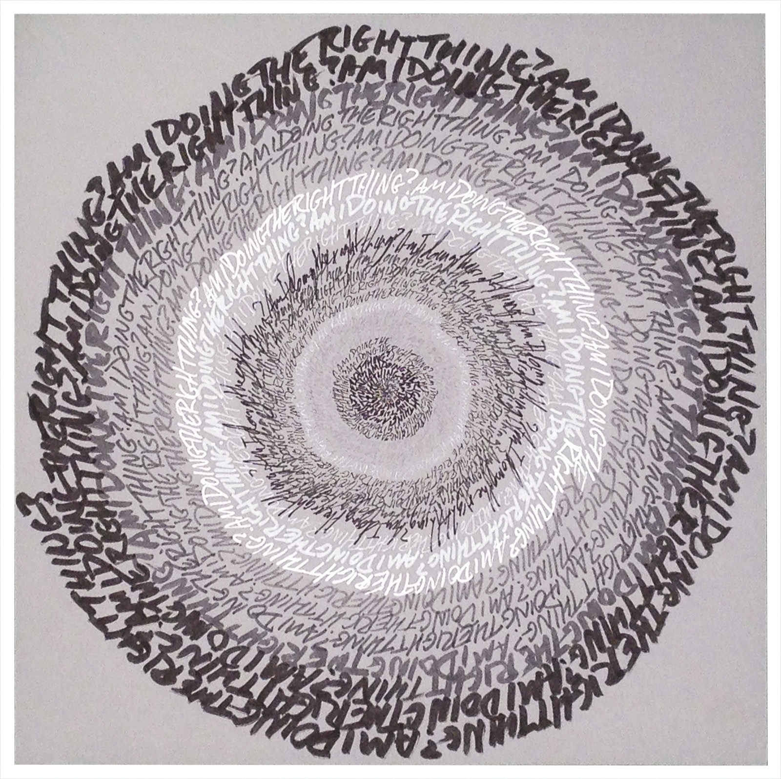 "Energy Spiral—Am I Doing The Right Thing?", 2014, pen & marker on paper, 10 in. x 10 in.