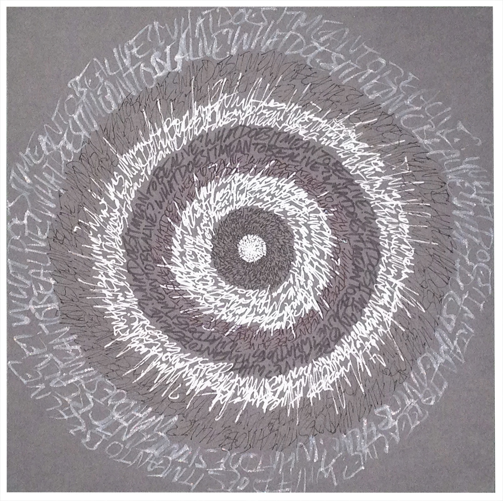 "Energy Spiral—What Does It Mean To Be Alive?", 2014, pen & marker on paper, 10 in. x 10 in.