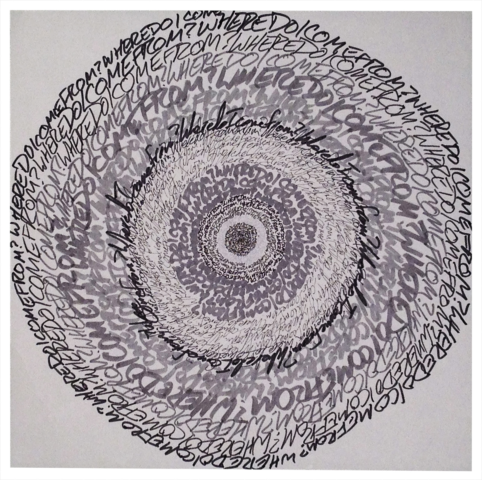“Energy Spiral—Where Do I Come From?,” 2014, marker and pen on paper, 10in. x 10in.